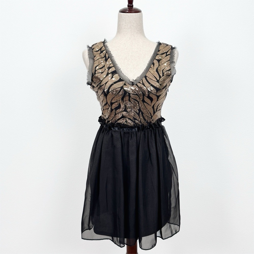 NEW GB Dress Juniors 3 Gold Black Sequins Tulle Fairy Grunge Holiday Event Glam